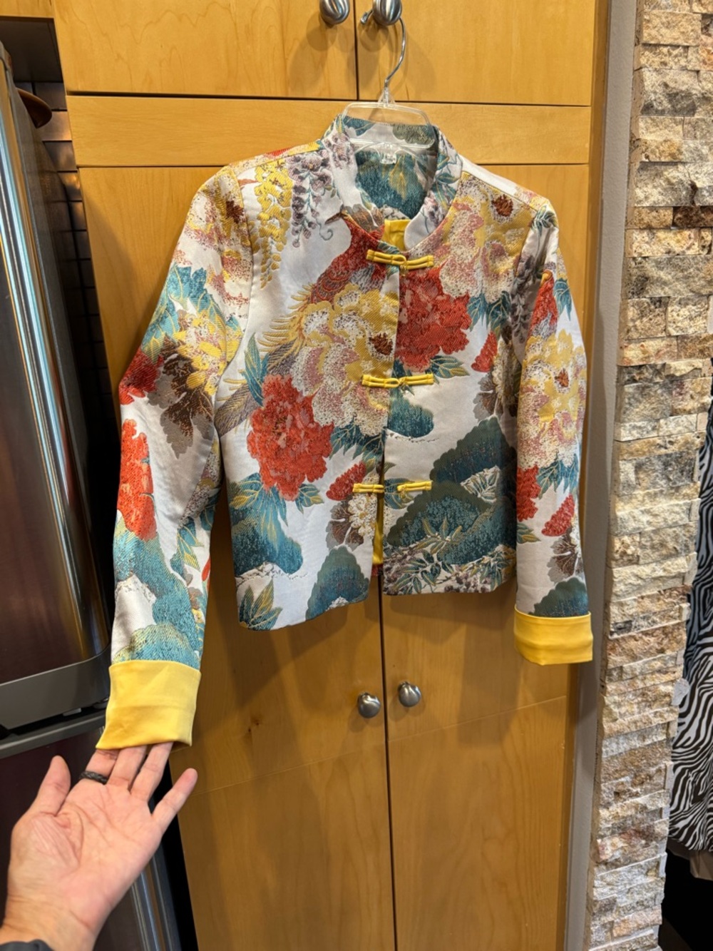 Floral Brocade Mandarin Collar Jacket in Multi-Color - Picture 2 of 10